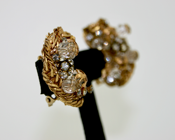 1950'S ALICE CAVINESS filigree and crystal earrings