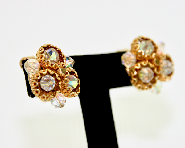 1950's VENDOME gold filigree and crystal bead earrings