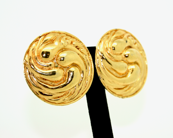 1980's EDOUARD RAMBAUD large round gold swirl earrings