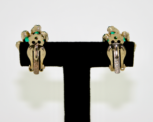 1950's WEISS green crystal rhinestone earrings