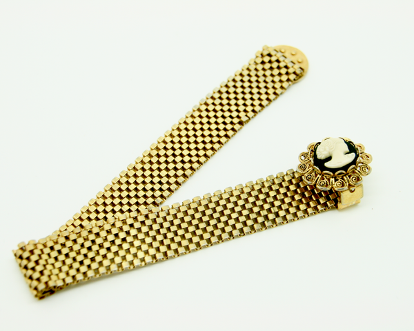 1950-60's gold foldover black cameo clasp bracelet