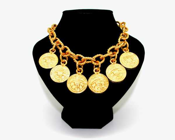 1991 CELINE coin charms gold necklace