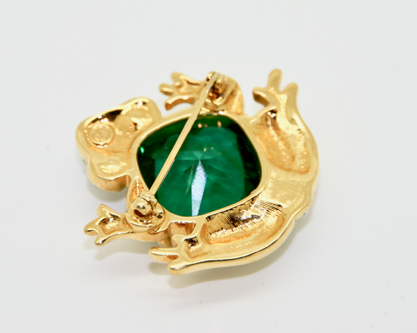 1980-90's SWOROVSKI Green crystal frog brooch