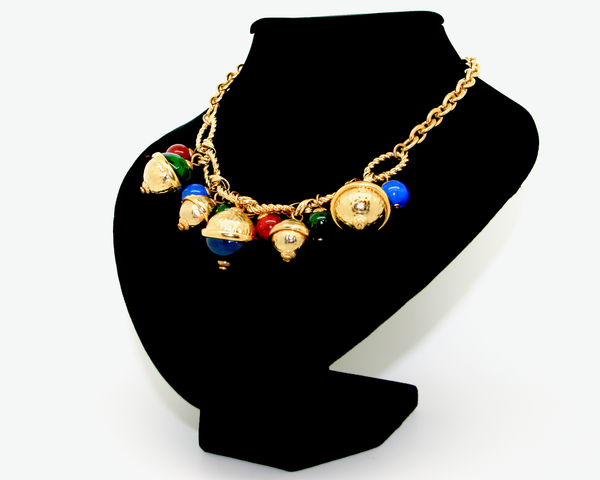1980's LeRitz multi colour glass bead charm necklace