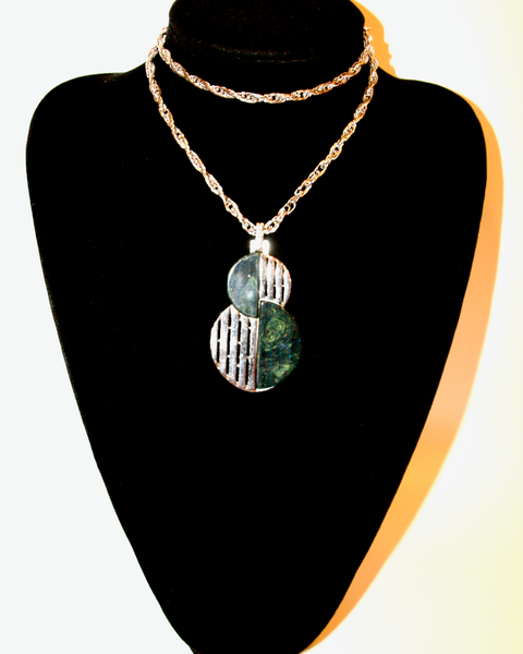 1950's Crown TRIFARI dark green bakelite and silver pendant