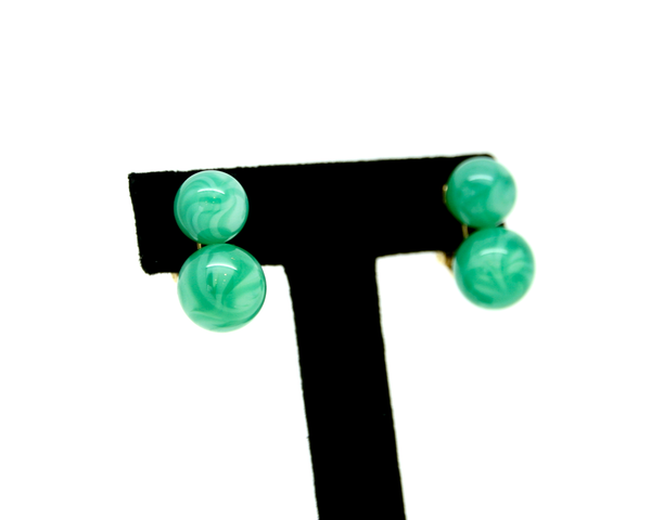 1960-70's PANETTA green peking glass double strand necklace set