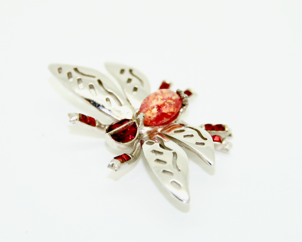 1950's HOLLYCRAFT silver and red crystal butterfly brooch