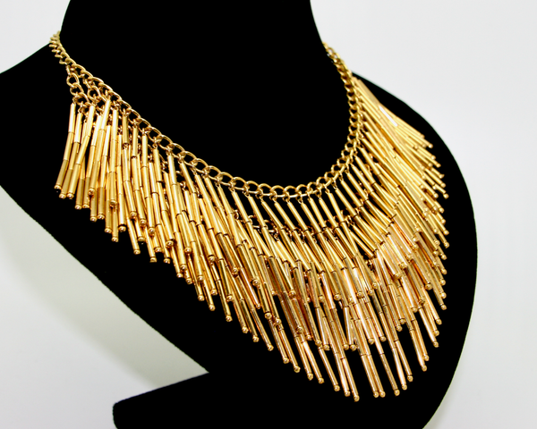 1970's MONET gold chain strung fringe bib necklace