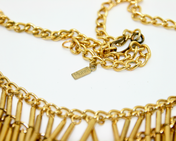 1970's MONET gold chain strung fringe bib necklace