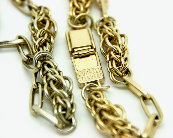 1970's DONALD STANNARD long gold chain necklace