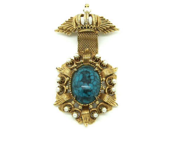 1950's FLORENZA blue cabochon dangle brooch
