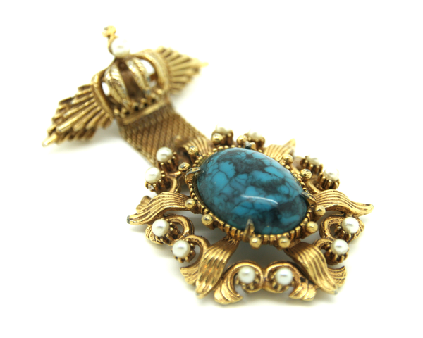 1950's FLORENZA blue cabochon dangle brooch