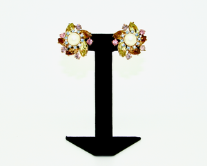 1950's Crown TRIFARI pastel chaton flower earrings