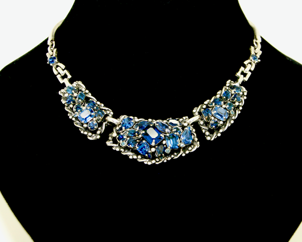 1940-50's BARCLAY silver and saphire blue rhinestone set