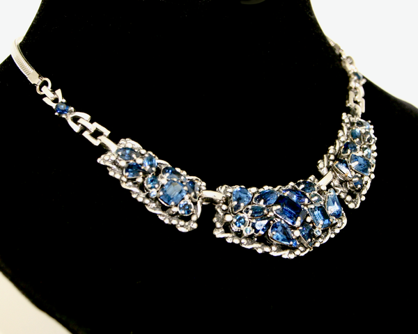 1940-50's BARCLAY silver and saphire blue rhinestone set