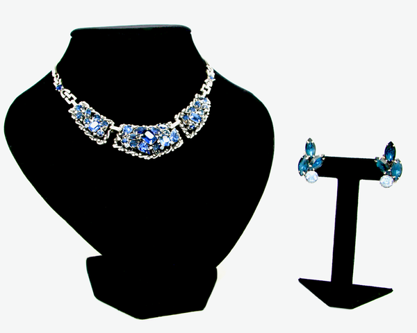 1940-50's BARCLAY silver and saphire blue rhinestone set