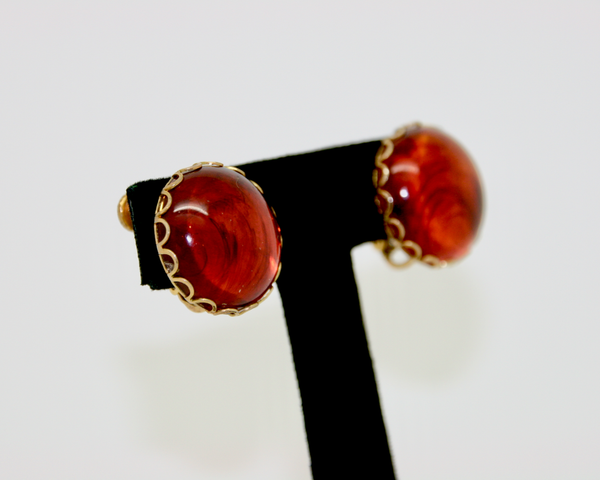 1950's MIRIAM HASKELL amber glass round earrings