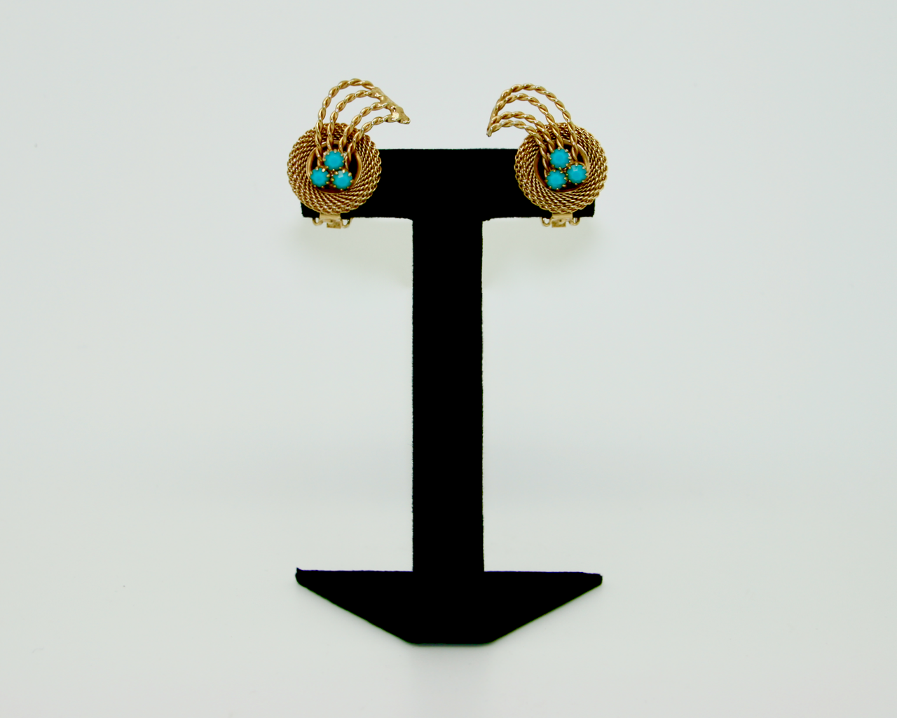 1960's HOBÉ gold mesh & turquois earrings
