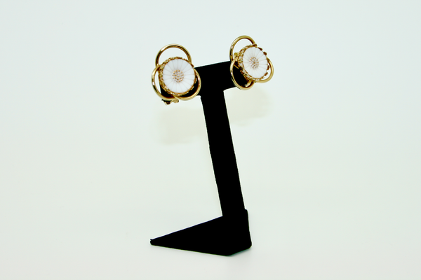 1950-60's Hobe White and gold circle flower earrings