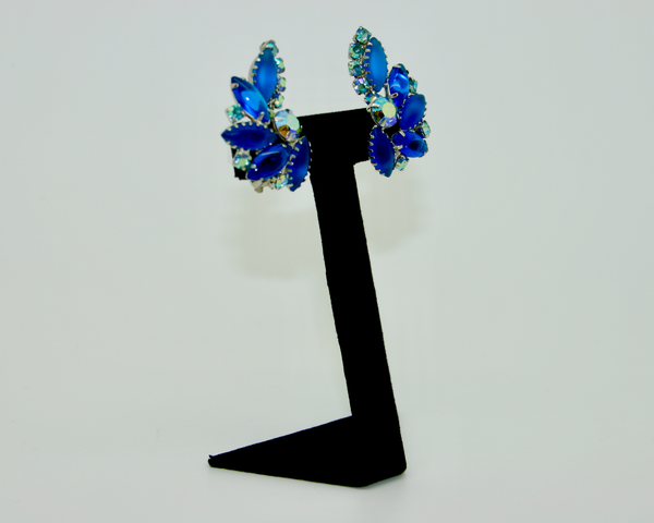 1960's JULIANA cobalt blue givre glass chaton earrings