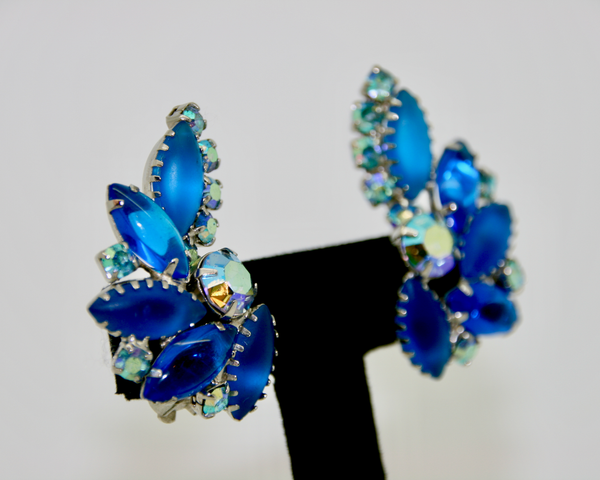 1960's JULIANA cobalt blue givre glass chaton earrings