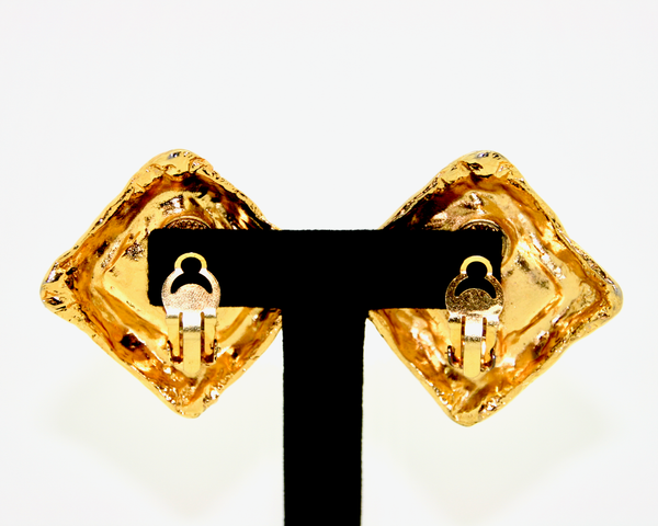 1980's EDOUARD RAMBAUD gold & red square earrings