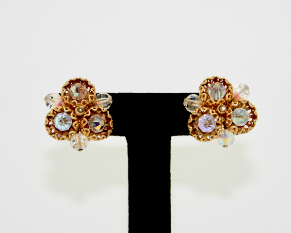 1950's VENDOME gold filigree and crystal bead earrings