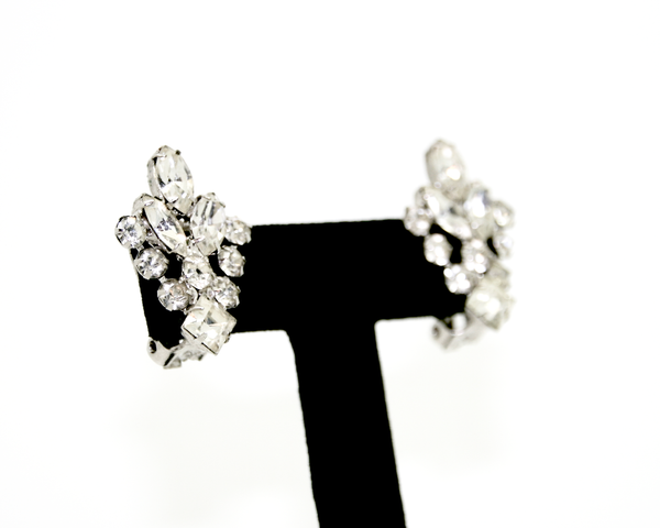 1950's WEISS ice chaton crystal and silver earrings