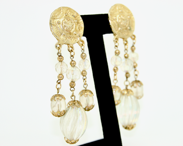1980's Etruscan gold and aurora borealis lucite shoulder dusters