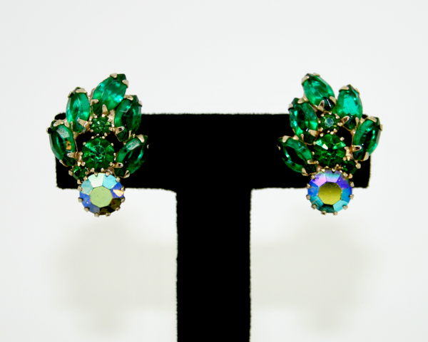 1950's WEISS green crystal rhinestone earrings