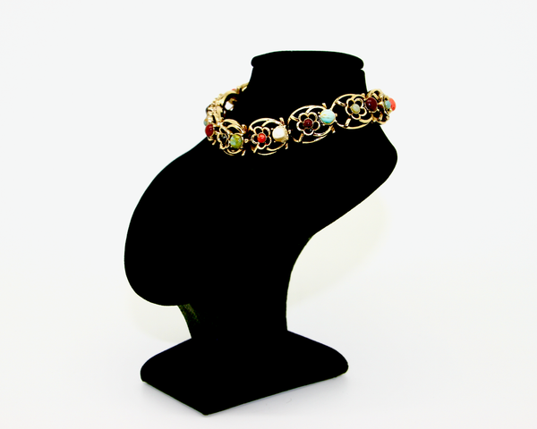 1950's JEWLECRAFT multi colour glass and stone gold bracelet