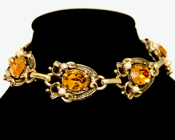 1950's JEWELCRAFT topaz crystal and pearl bracelet