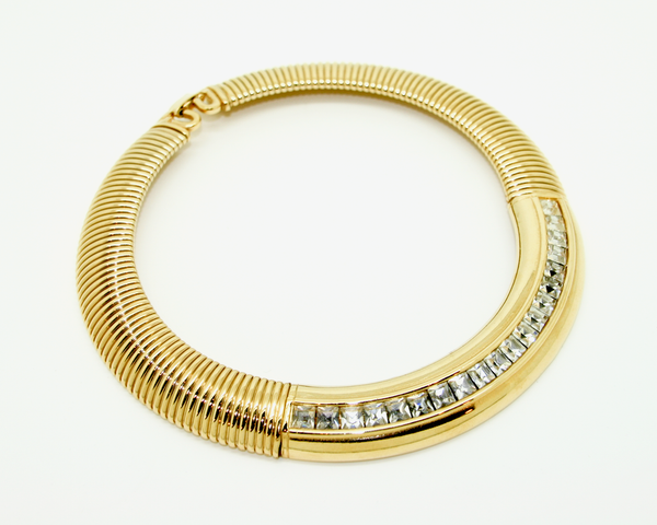 1980's GIVENCHY gold and crystal omega collar