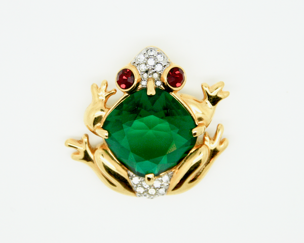 1980-90's SWOROVSKI Green crystal frog brooch