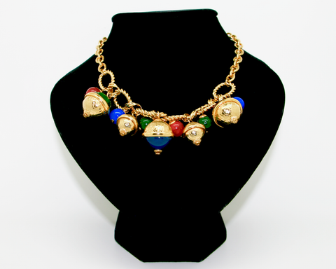 1980's LeRitz multi colour glass bead charm necklace