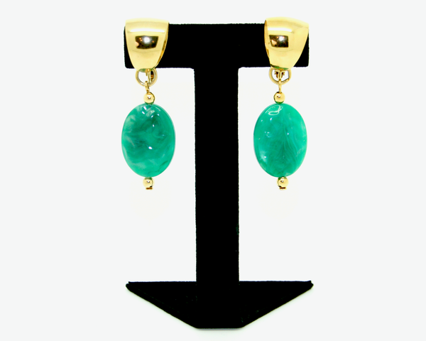 1970's CELEBRITY Jade lucite drops and gold set