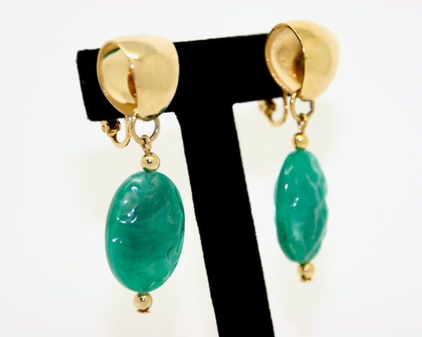 1970's CELEBRITY Jade lucite drops and gold set