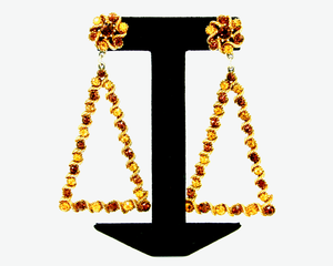 1960-70's ART Amber and topaz rhinestone dangling triangle earrings