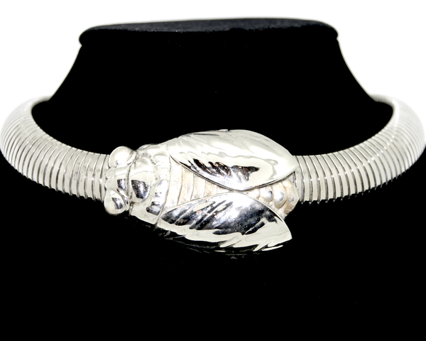 1980's BUTLER & WILSON silver cicada omega necklace