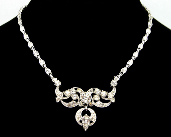 1940's BOGOFF silver and crystal princess necklace