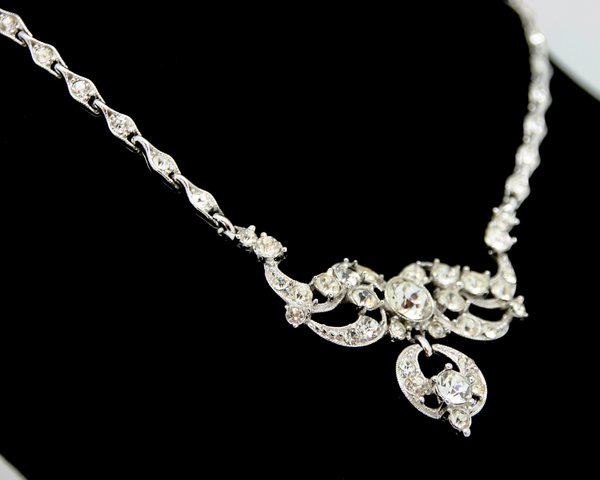 1940's BOGOFF silver and crystal princess necklace