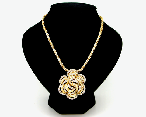 1960-70's PANETTA gold and rhinestone layered brutalist flower brooch/pendant