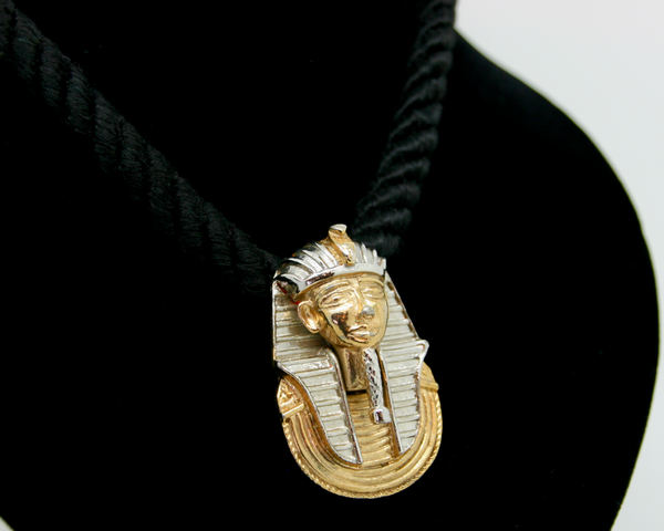 1970-80's GAY BOYER gold and silver tone Egyptian head pendant