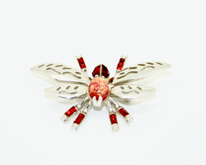 1950's HOLLYCRAFT silver and red crystal butterfly brooch