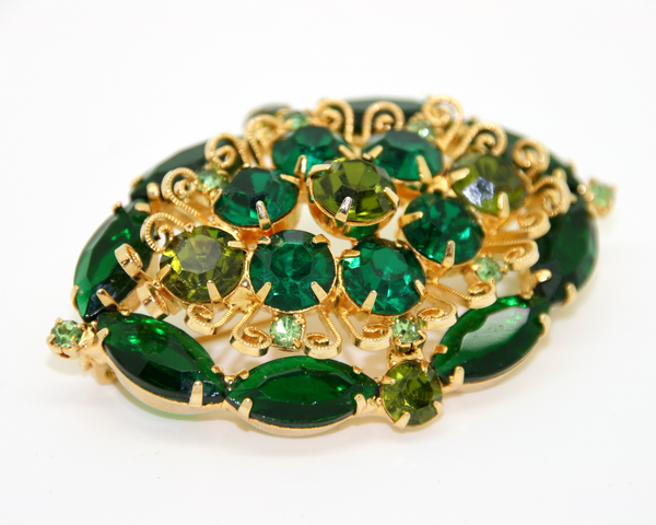 1960's Emerald Green marquis rhinestone SET