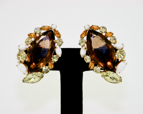 1960's JULIANA large topaz marquis crystal earrings