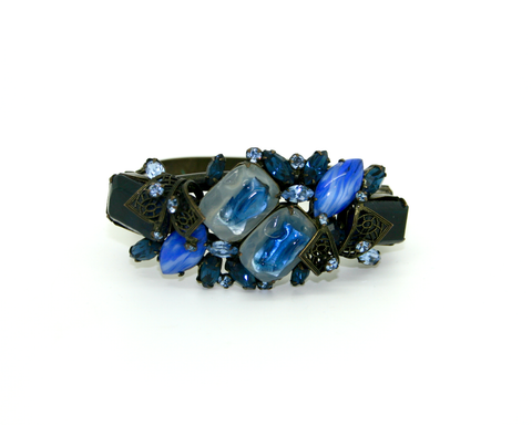 1950's blue moulded and givre glass cuff