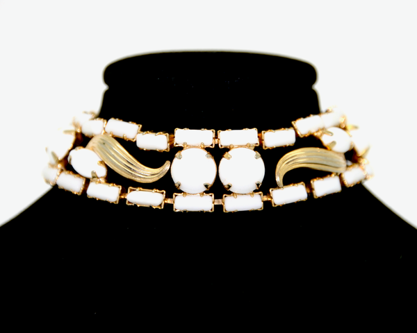 1950's WEISS milk glass rhinestone and gold bracelet