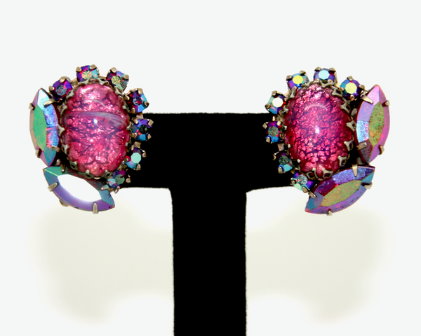 1950's Pink Dragon's Breath cabochon earrings