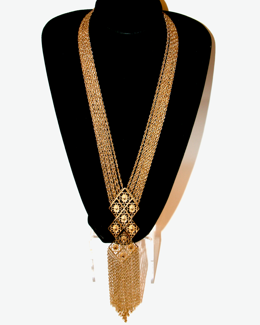 1950's GOLDETTE antique gold multi chain long fringe pendant